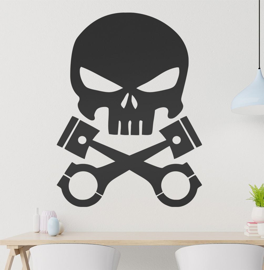 Kolben Schädel Wandtattoo in 6 Größen - Wandaufkleber Wall Sticker - Dekoration, Küche, Wohnzimmer, Schlafzimmer, Badezimmer
