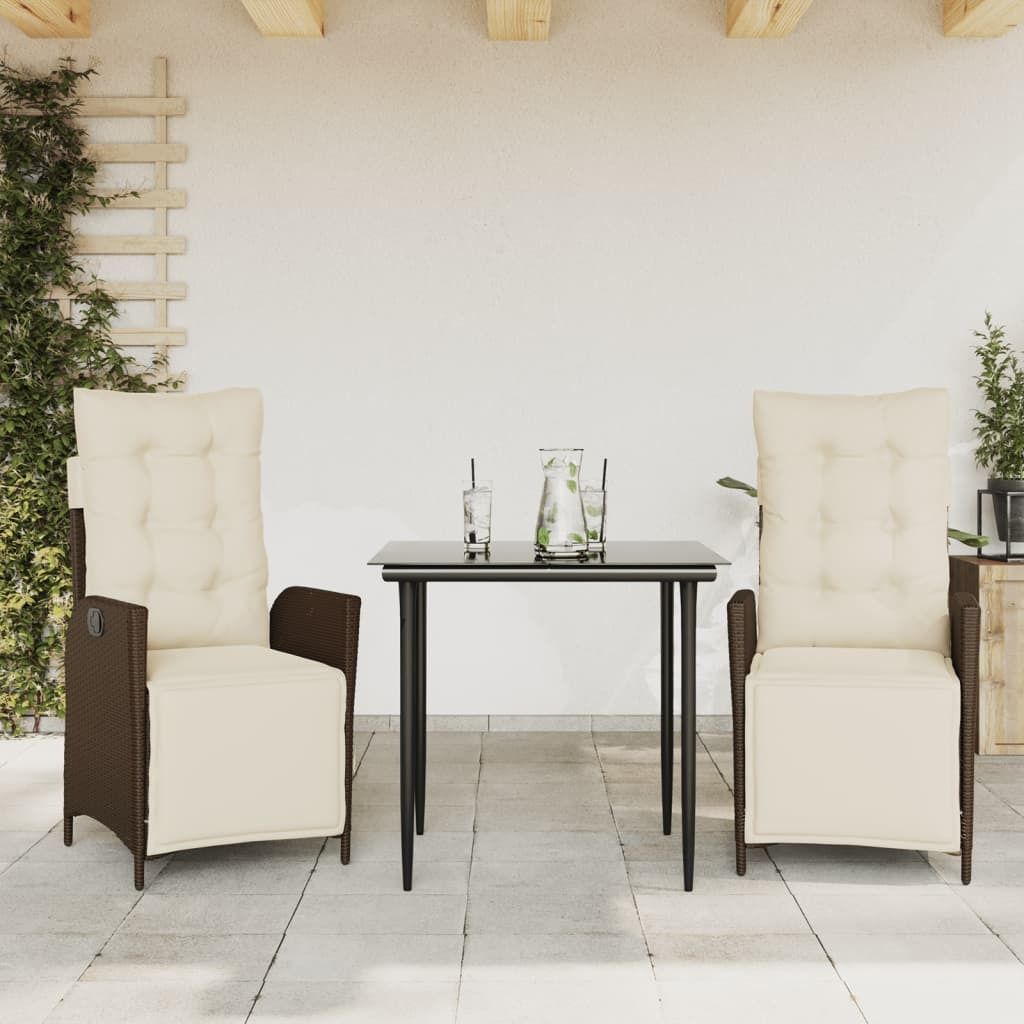 Maison Exclusive - 3-tlg. Garten-Essgruppe mit Kissen Braun Poly Rattan
