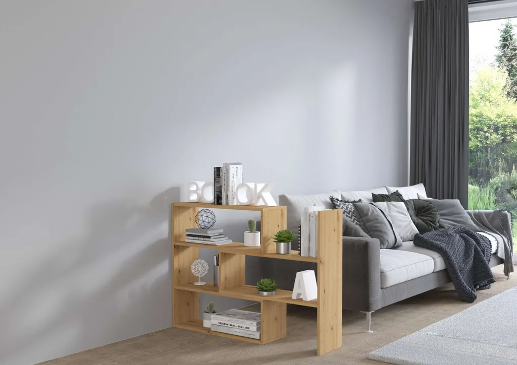 Rangement bas bureau KOREL chêne artisan - Étagère dossier et déco