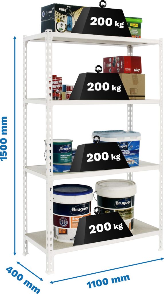 MADERCLICK SUPERPLUS 4/400 1500 BRANCO/MADEIRA Metallregal