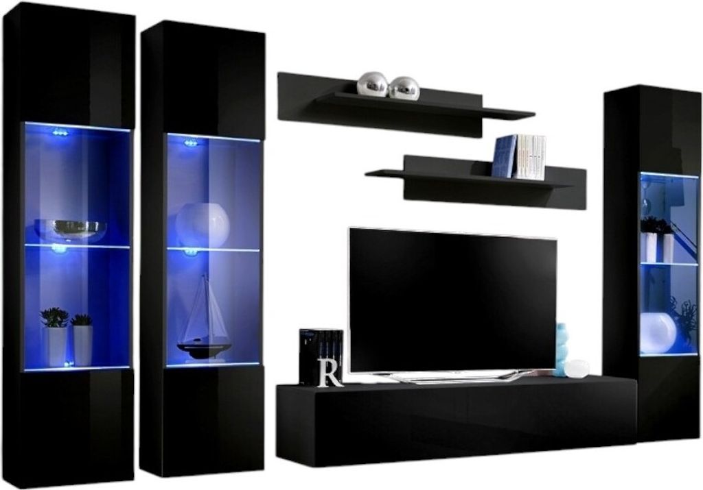 TV-Möbel FLY C3 Design, in glänzendem Schwarz. Modernes und trendiges Hängemöbel für Ihr Wohnzimmer.