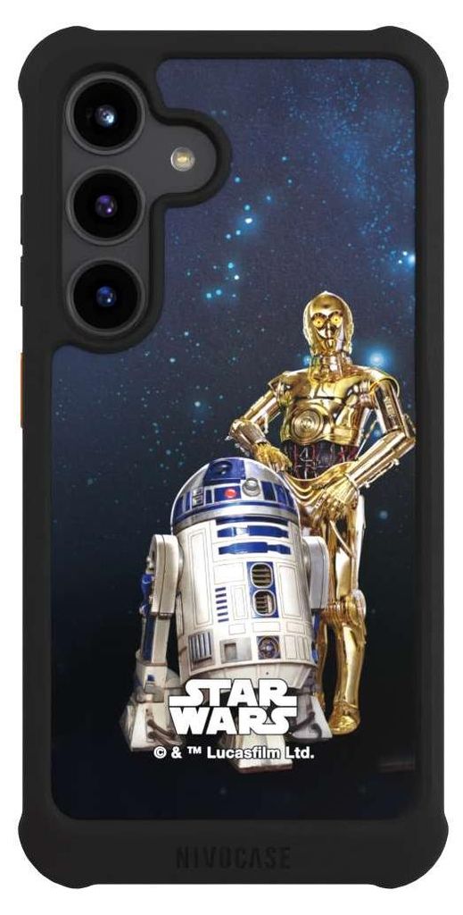 NIVOCASE Hülle für Samsung Galaxy S24 Stoßfeste Handyhülle NIVOmax Case Schwarz Star Wars Weltall R2D2