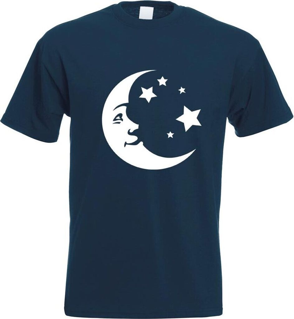 Kiwistar - T-Shirt - Navy - Mond und Sterne Motiv Bedruckt Funshirt Design Print - mit Motiv Bedruckt - Funshirt Design - Sport - Freizeit - Herren...