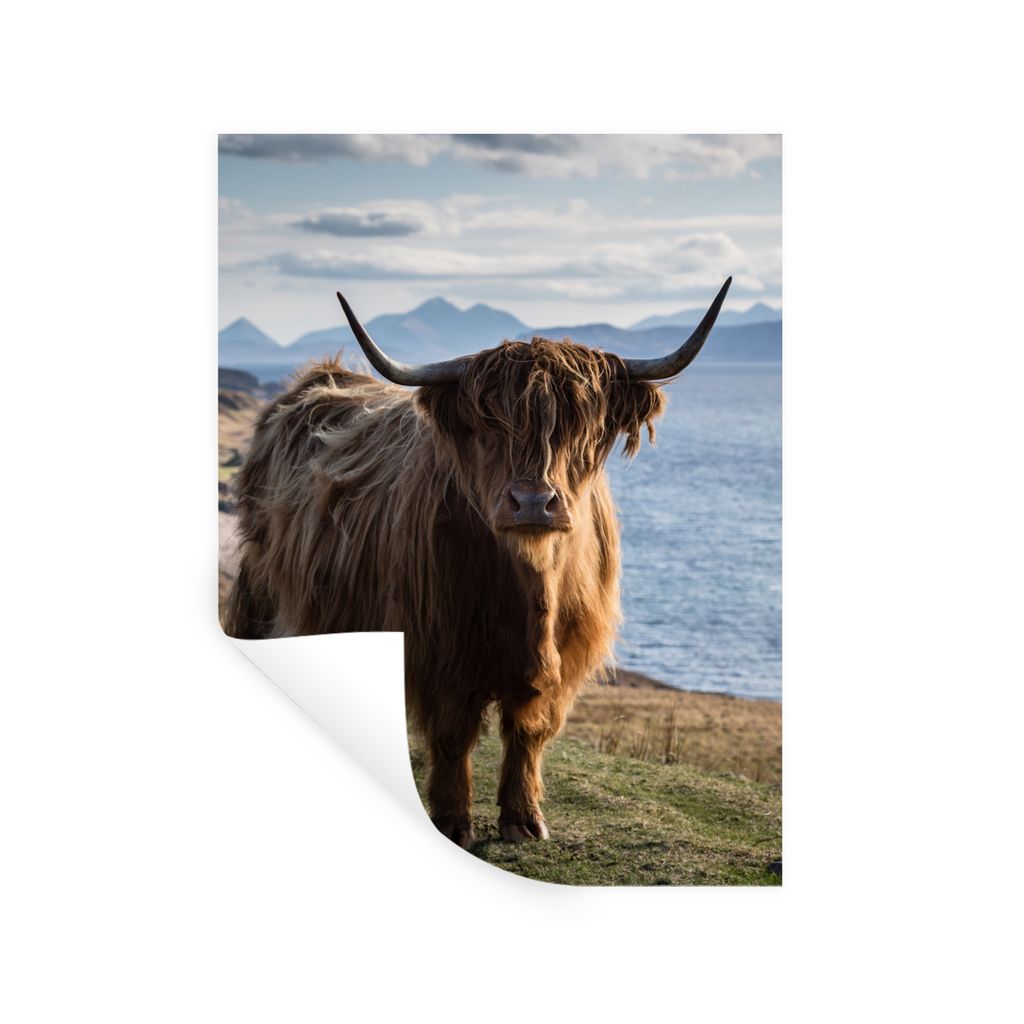 MuchoWow Wandtattoo Wandsticker Wandaufkleber Schottische Highlander - Bergen - Meer 90x120 cm Selbstklebend und Repositionierbar - Faltenfrei