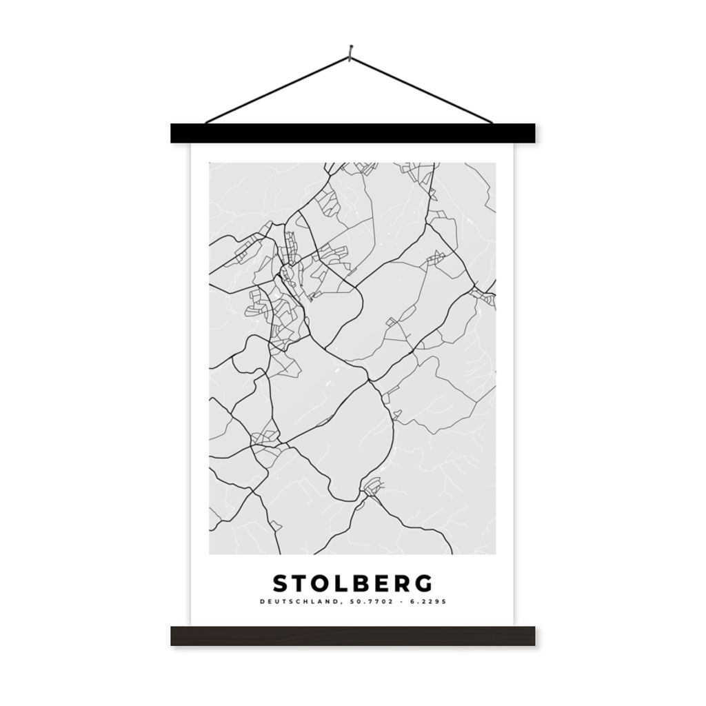 MuchoWow Textilposter Stolberg - Deutschland - Stadtplan - Karte 120x180 cm mit schwarzem Rahmen - Fotos