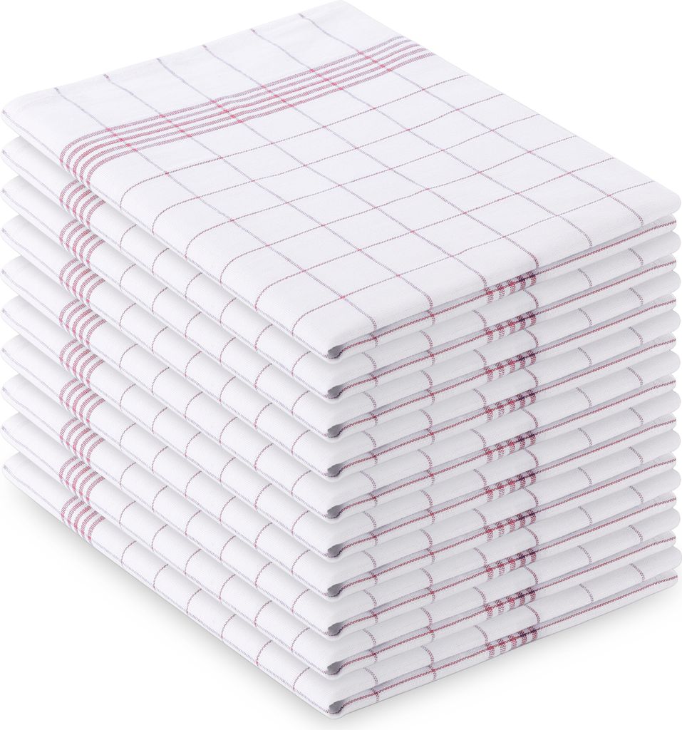 Vaily Geschirrtücher Rot-Kariert 10er Pack - 70 x 45 cm aus 100% Baumwolle
