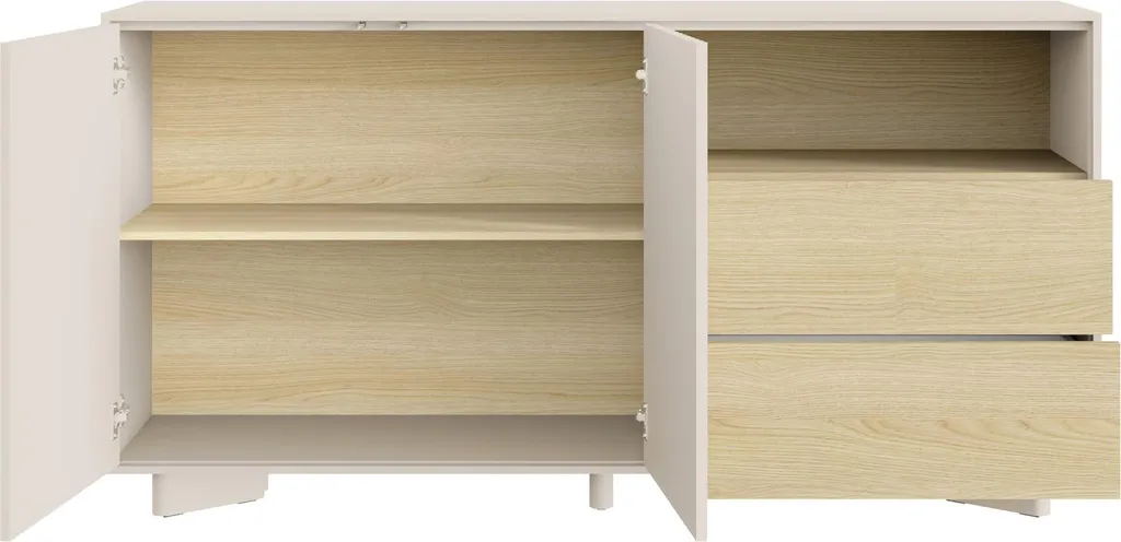 Buffet Gris Cachemire 156 cm Distria avec Façade Rainurée Style Chêne