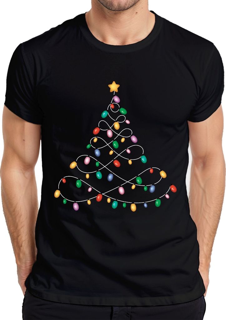 Lichterkette Tannenbaum - Weihnachten Weihnachtsgeschenk Christmas Herren T-Shirt, Schwarz, L