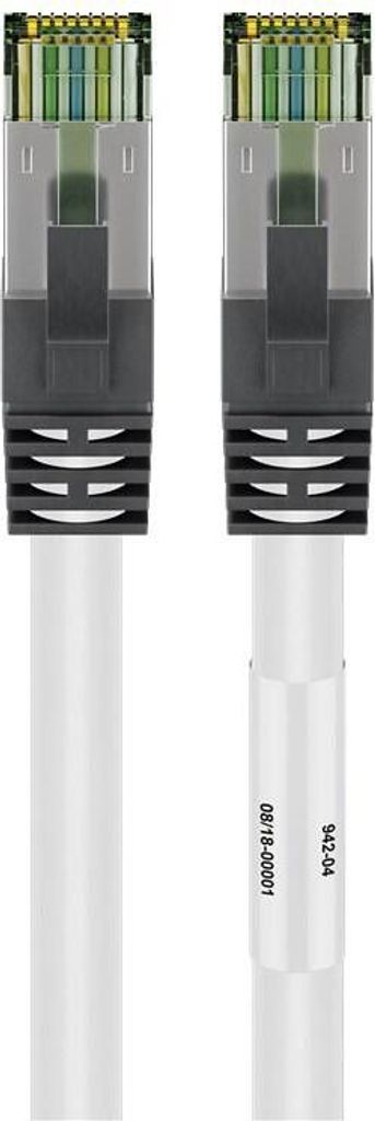 RJ45 (CAT 6A, 500 MHz) Patchkabel mit CAT 8.1 S/FTP Rohkabel, weiß 99,9 % sauerstofffreier Kupferleiter (OFC), AWG 24, halogenfreier Kabelmantel (...