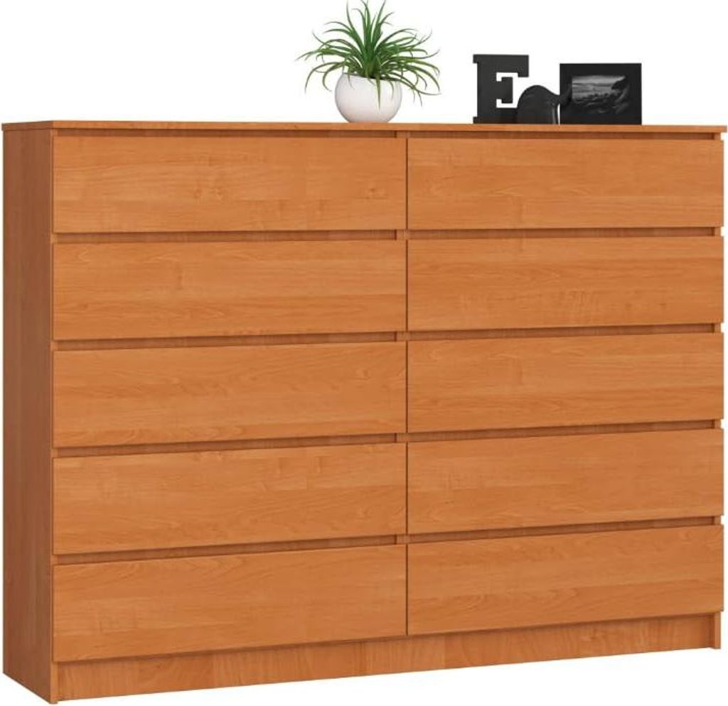 BDW, Kommode mit 10 Schubladen, 160×40×121 cm, K160, Erle Produktbild 