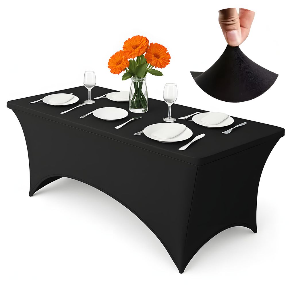 Tischhusse 180 cm Stretch – Schwarz – Catering Tischbezug – Produktbild 