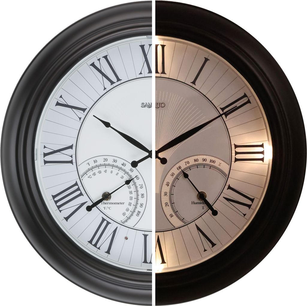 Samilito Beleuchtete Wanduhr für den Innen- und Außenbereich, wasserdicht, große Uhr mit Thermometer und Hygrometer für Garten, Terrasse, Pool,