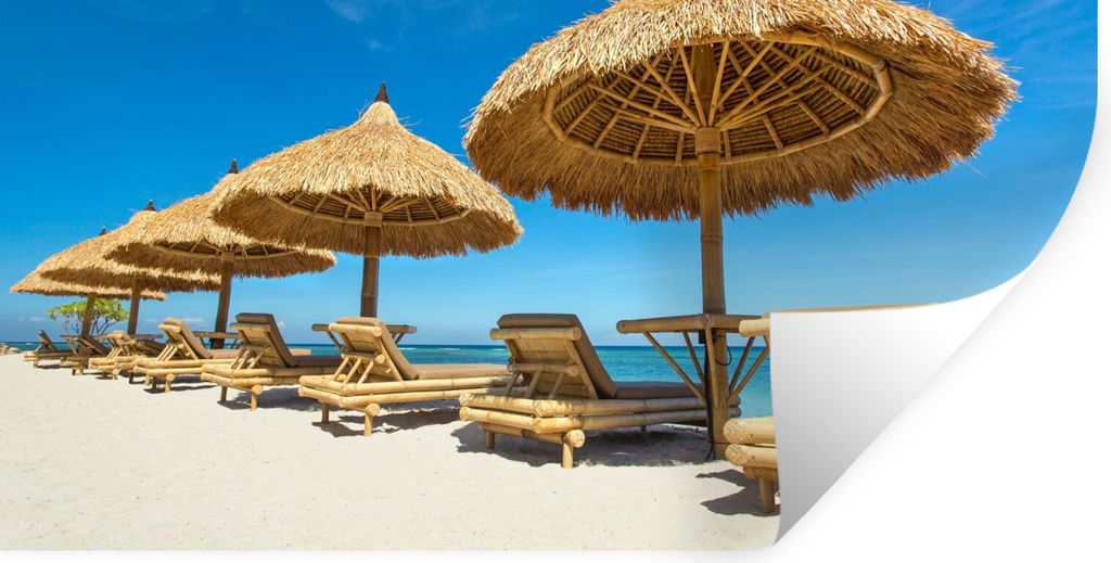 MuchoWow Wandtattoo Wandsticker Wandaufkleber Strandkorb - Strand - Sonnenschirm - Meer - Sommer 120x60 cm Selbstklebend und Repositionierbar - S...