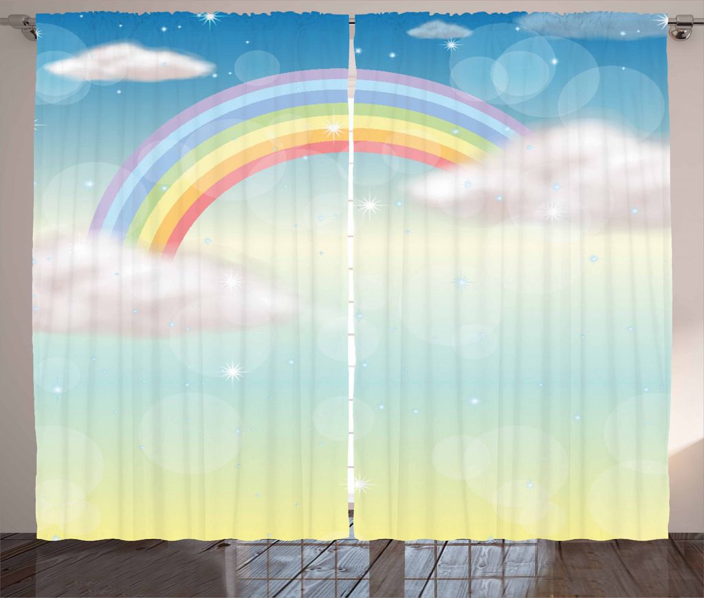 ABAKUHAUS Wolke Rustikaler Vorhang, Semi-Kreis-Art Regenbogen, Wohnzimmer Universalband Gardinen mit Schlaufen und Haken, 280 x 245 cm, Mehrfarbig