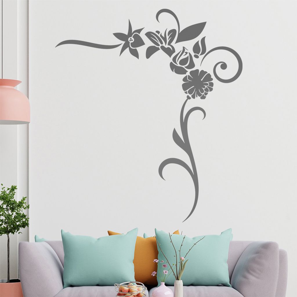 Blumen - Linien Wandtattoo in 6 Größen - Wandaufkleber Wall Sticker - Dekoration, Küche, Wohnzimmer, Schlafzimmer, Badezimmer
