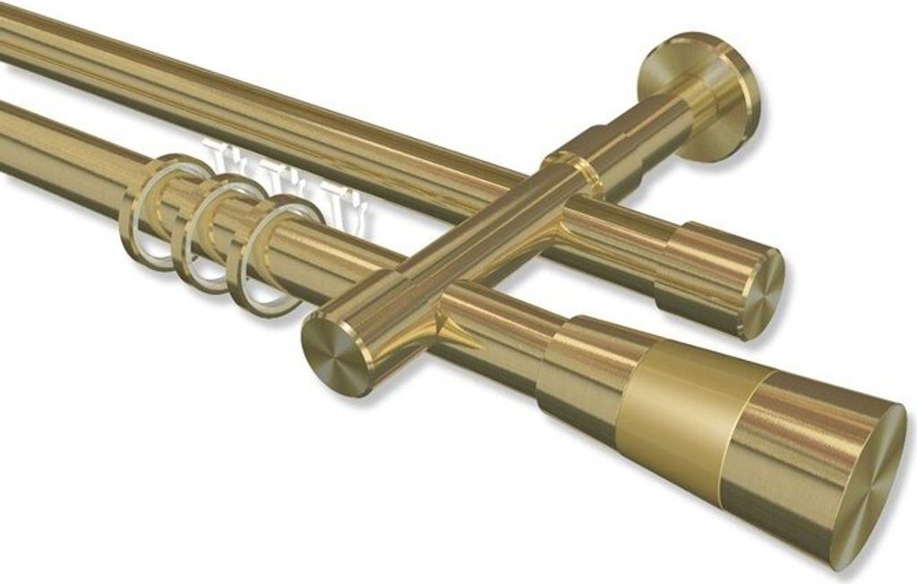 Interdeco Rundrohr-Innenlaufstange, Gardinenstange (Kombination) Messing-Optik Modell Prestige Tanara, 20 mm Ø 2-läufig, 140 cm