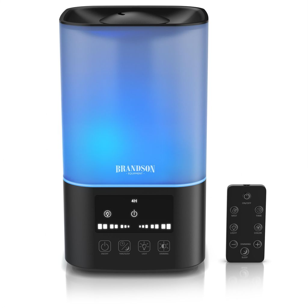 Brandson Luftbefeuchter, 2,5L, Fernbedienung, 3 Helligkeitsstufen, RGB, Timer, sehr leise, 30 dBA, 3 Nebelstufen, Sleep Modus, für Schlafzimmer Ki...