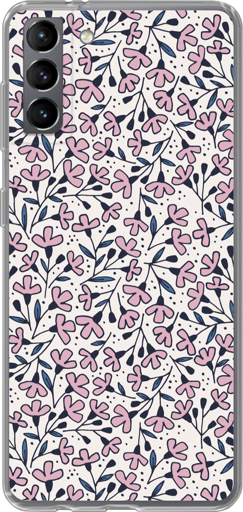 MuchoWow Handyhülle Schutzhülle Hülle für Telefoonhoesje Samsung Galaxy S21 Plus Mädchen - Blumen - Rosa - Muster - Mädchen - Kinder - Mäd...