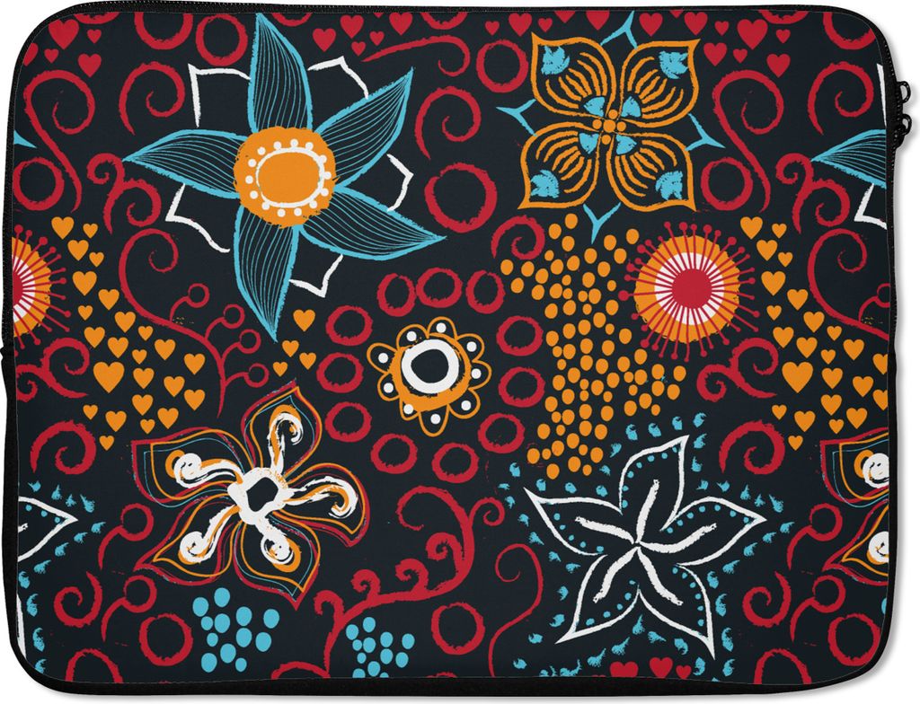 MuchoWow Laptop Hülle 17 Zoll Laptoptasche Blumen - Rot - Muster - Zipper - Schutzabdeckung