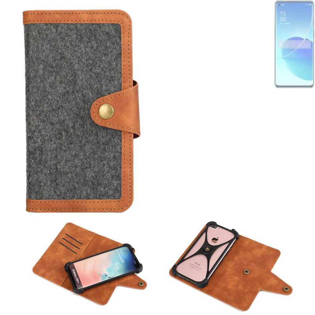 K-S-Trade Schutzhülle Handyhülle kompatibel mit Sharp Aquos R8s Filz Hülle Kunst-Leder dunkelgrau braun (1x)