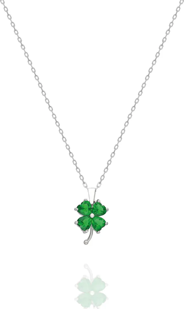 Collier trèfle argent 925 massif et oxydes de zirconium verts