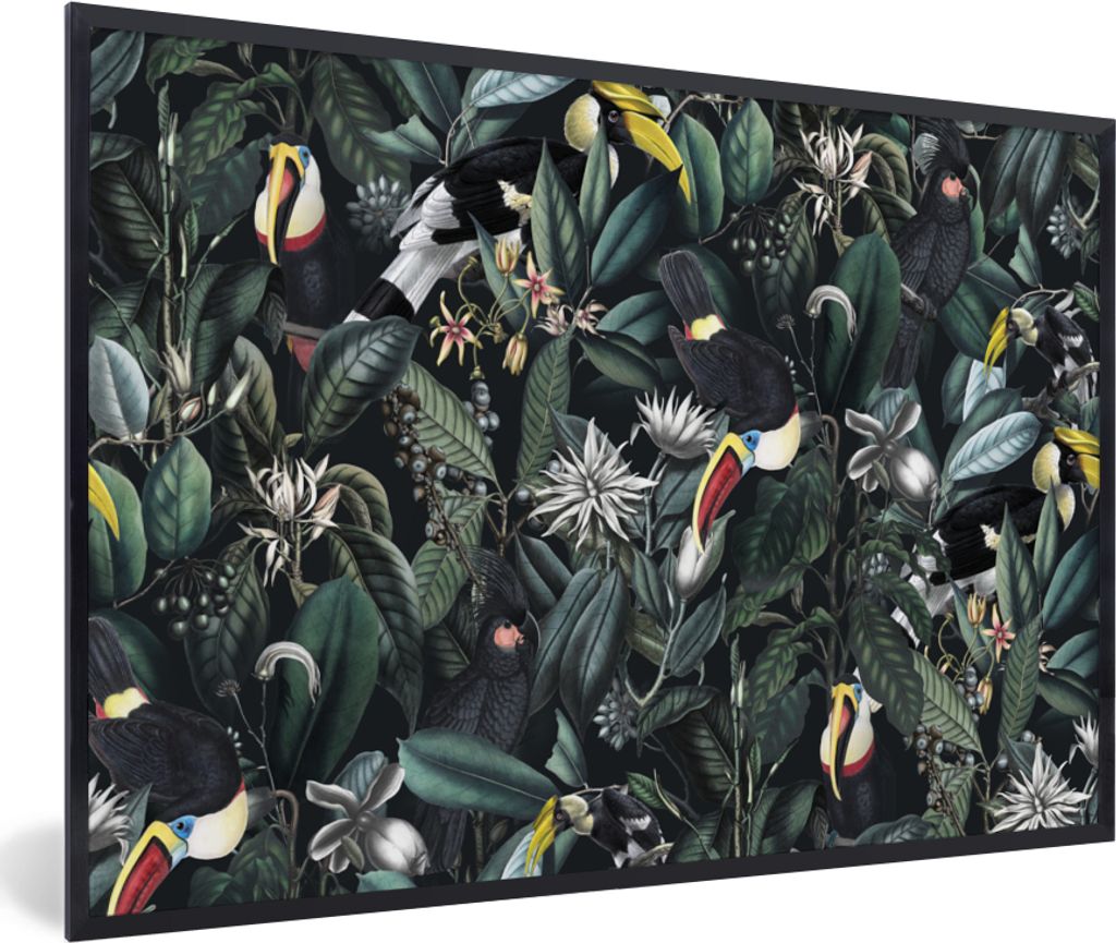 MuchoWow Gerahmtes Poster Blumen - Tukan - Blätter 60x40 cm - Poster mit Schwarzem Bilderrahmen Wandposter Rahmen Foto Bilder - Printing - Wandd...