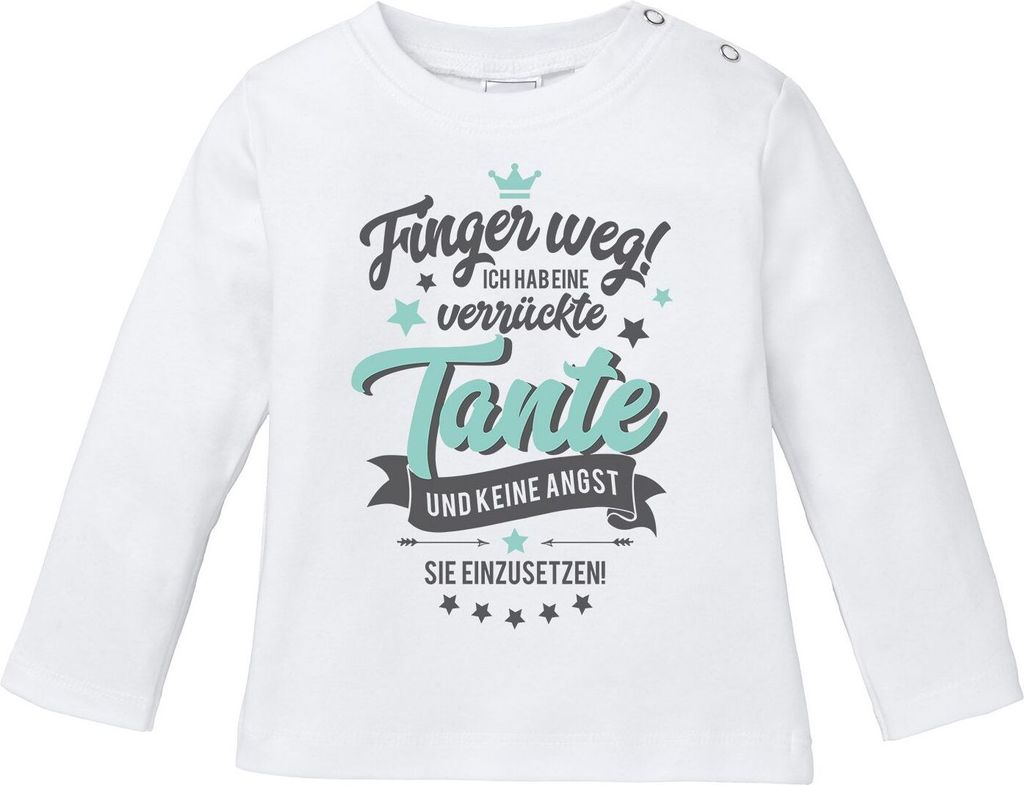 Baby Langarmshirt Finger weg ich habe eine verrückte Tante Baumwolle Jungen Mädchen Babyshirt Longsleeve Spruch Shirt Moonworks weiß 68/74 (4-...