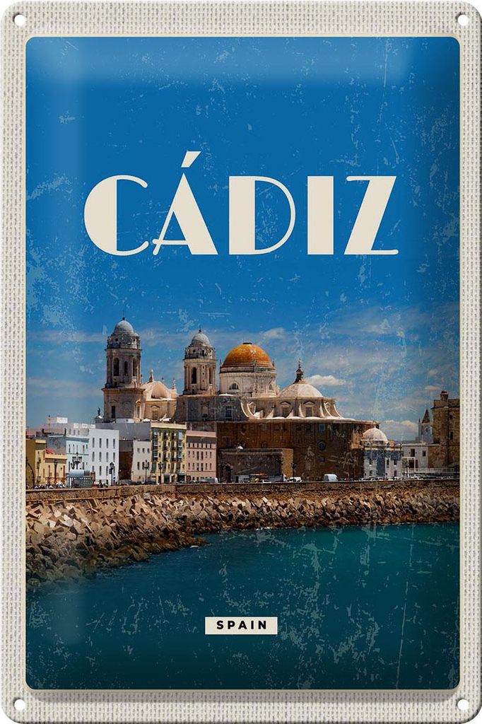 Blechschild Reise 20x30cm Retro Cadiz Spain Altstadt Meer Produktbild 