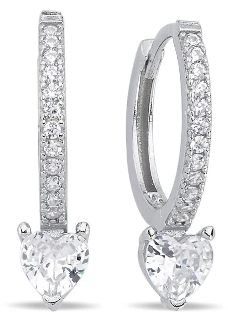 Boucles d'oreilles pendantes cœur en argent et oxydes de zirconium