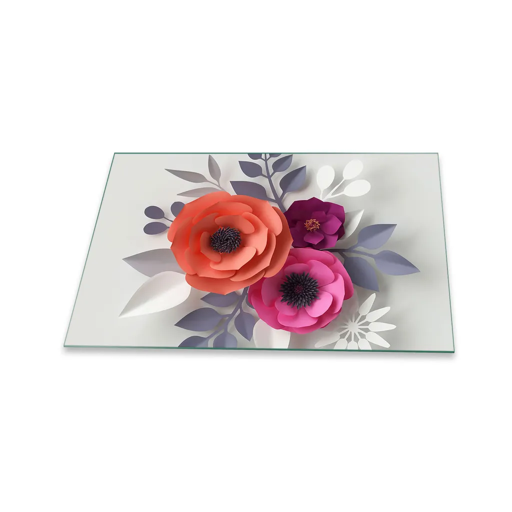 Copertura Piano Cottura 80x52 - Tagliere in Vetro Fiori Anti-macchia