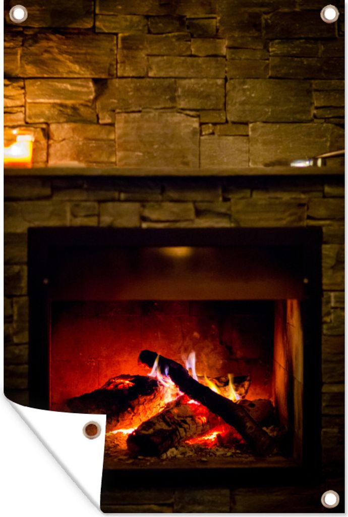 MuchoWow 40x60 cm Outdoor-Poster Gartendeko Sichtschutz Garten Poster für den Garten Feuerstelle mit rotem Licht