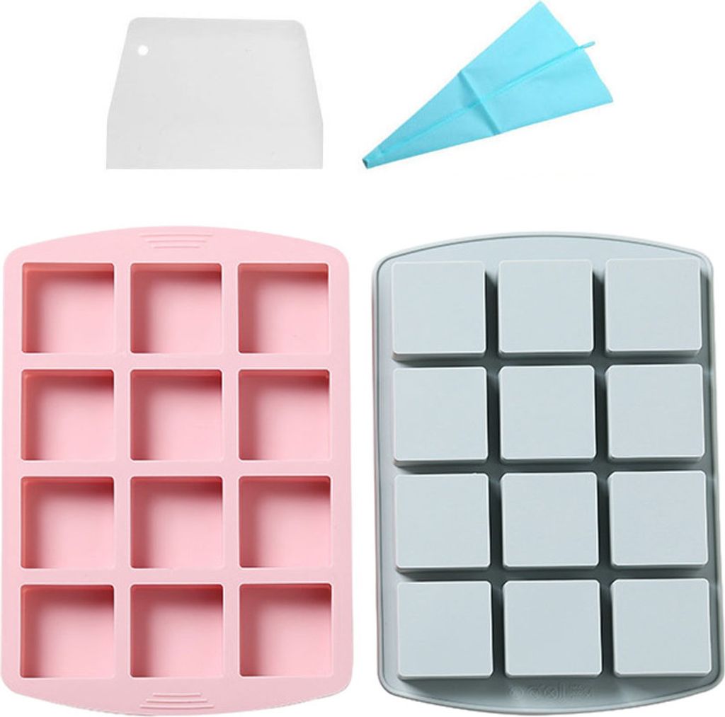 2er-Pack Quadratische Silikonform Mit 12 Mulden, Backform Produktbild 