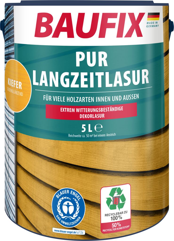 BAUFIX PUR Langzeitlasur kiefer seidenmatt, 5 Liter, Produktbild 