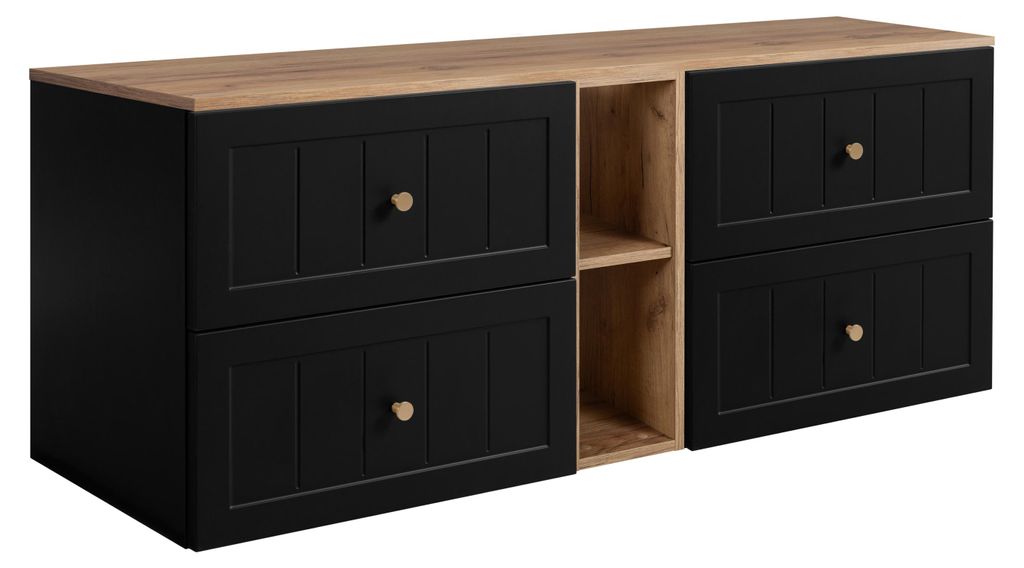 Badezimmer-Unterschrank-Set, Schwarz / Eiche Craft, 180 (2 x 80 + 20) x 46 x 58 cm, 3 Grifffarben im Lieferumfang enthalten