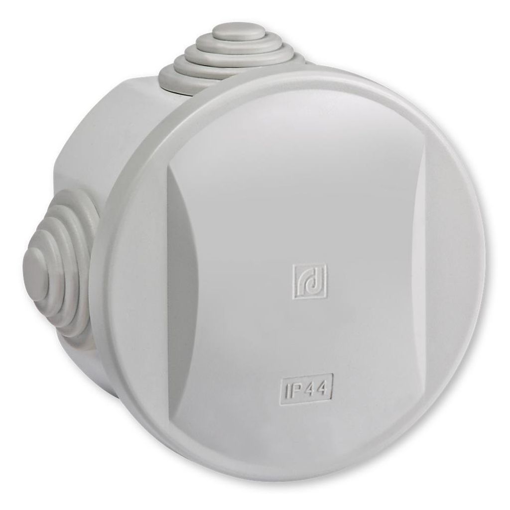 Aufputz Verteilerbox mit vier Eingängen Ø65x35 IP44 500V Grau