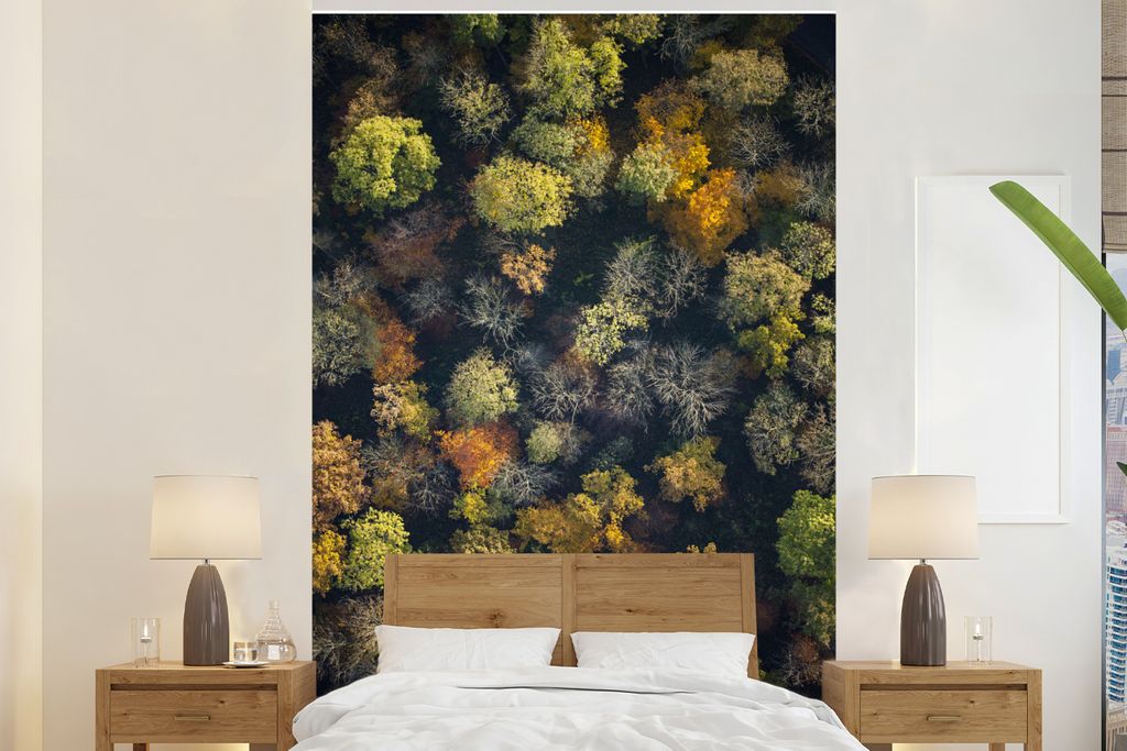 MuchoWow Fototapete für Wohnzimmer oder Schlafzimmer Wandtapete Vinyl Motivtapete Baum - Herbst - Grün - 195x300 cm - Das Hintergrundbild