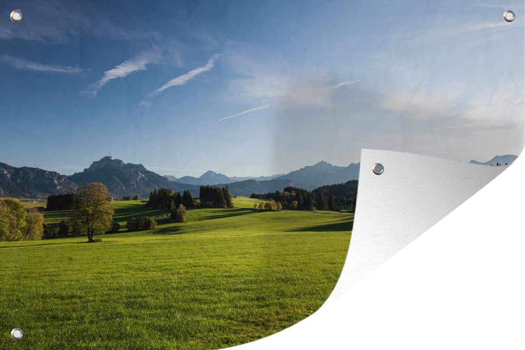 MuchoWow 60x40 cm Outdoor-Poster Gartendeko Sichtschutz Garten Poster für den Garten Alpen - Gras - Bäume