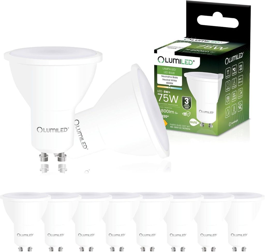 LUMILED GU10 LED Lampe PAR16 8W ersetzt 75W 800lm 4000K Produktbild 