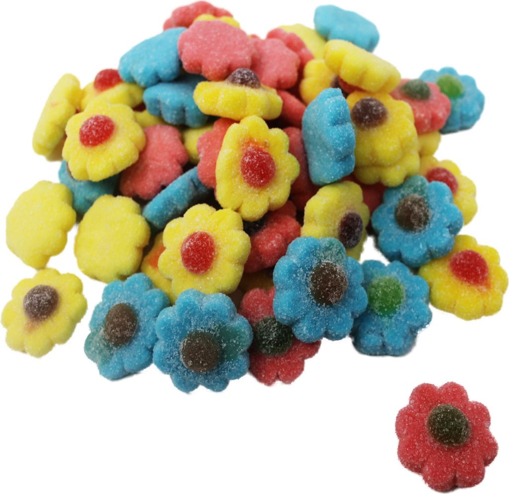 Fruchtgummi gezuckerte Blumen in verschiedenen Farben halal 300g