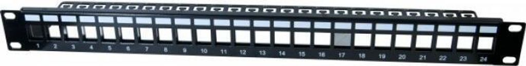Modulträger für 24 Keystone -Anschlussbuchsen, 48,30cm (19"), 1 HE, schwarz Zum Aufbau eines Patchfeldes mit bis zu 16 Ports (258156)