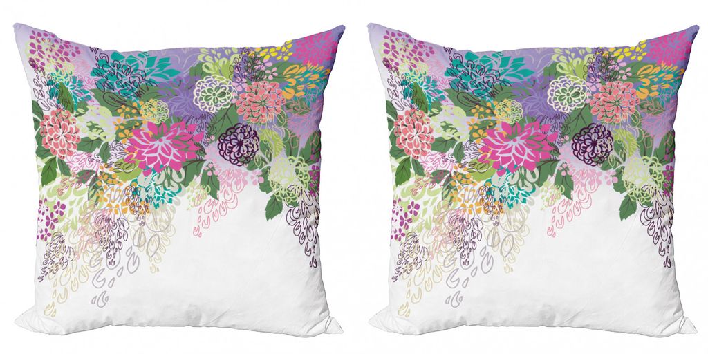 ABAKUHAUS Blume Kissenbezug Set (2Stück), Hand Gezeichnete Art Grafik Blumendruck Natur Inspiration Vintage Old Bohemian, 45x45cm, Violett Weiß