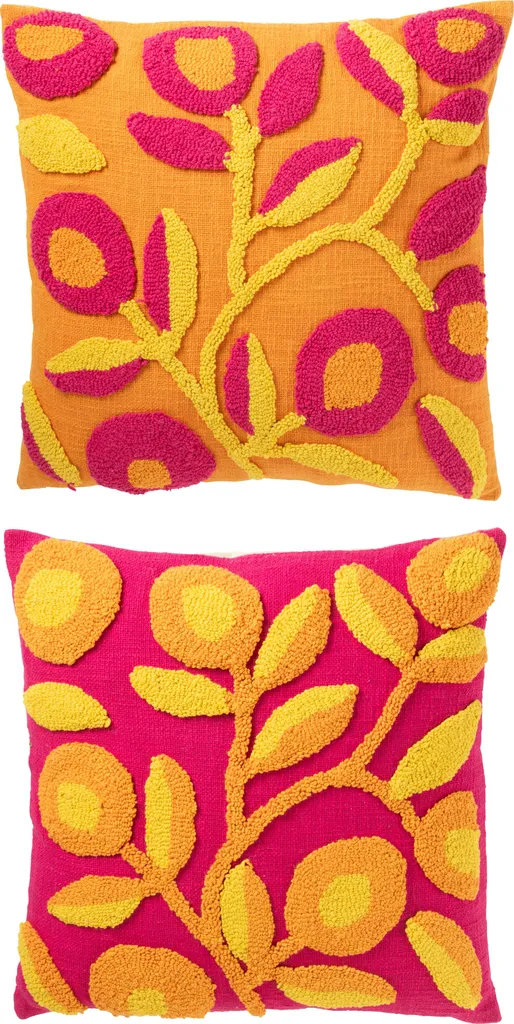 Coussin Carré Broderie Fleurs Coton J-Line pour Rénover votre Déco Salon