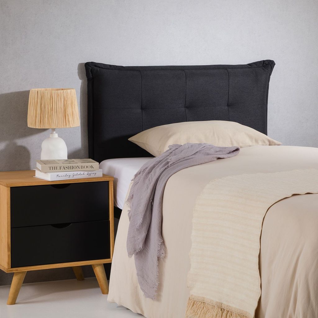 Kopfteil JALEYA mit Holzbeinen 90 cm in schwarz - gepolsterte Bettrückwand, Kopfende für Einzelbett, Headboard mit Stoffbezug