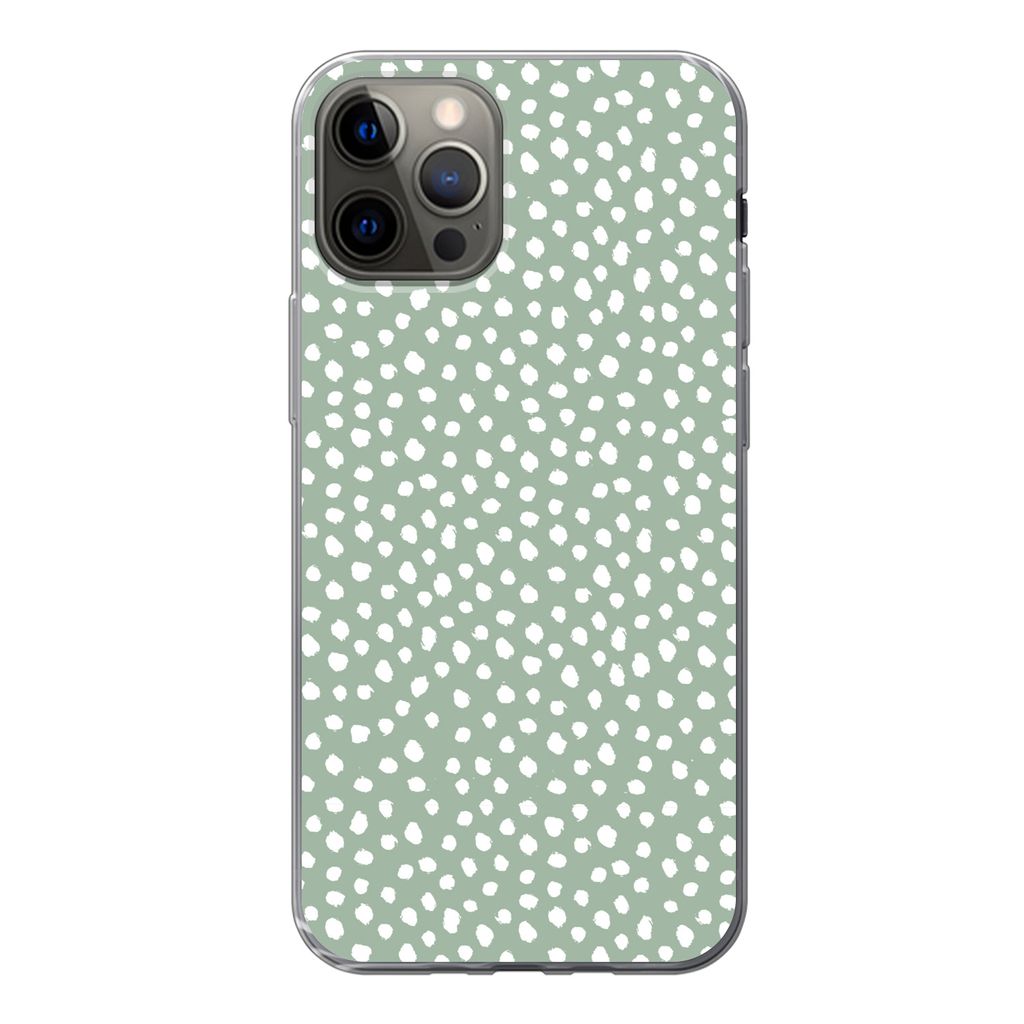 MuchoWow Handyhülle Schutzhülle Hülle für iPhone 12 Pro Polka dots - Grün - Weiß Silikon Softcase Handy Hülle - Abdeckung