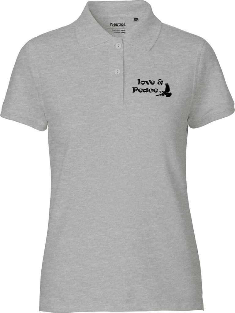 Huuraa Damen Polo Shirt Love & Peace L Sport Grey Bio Baumwolle Fairtrade Poloshirt Geschenkidee