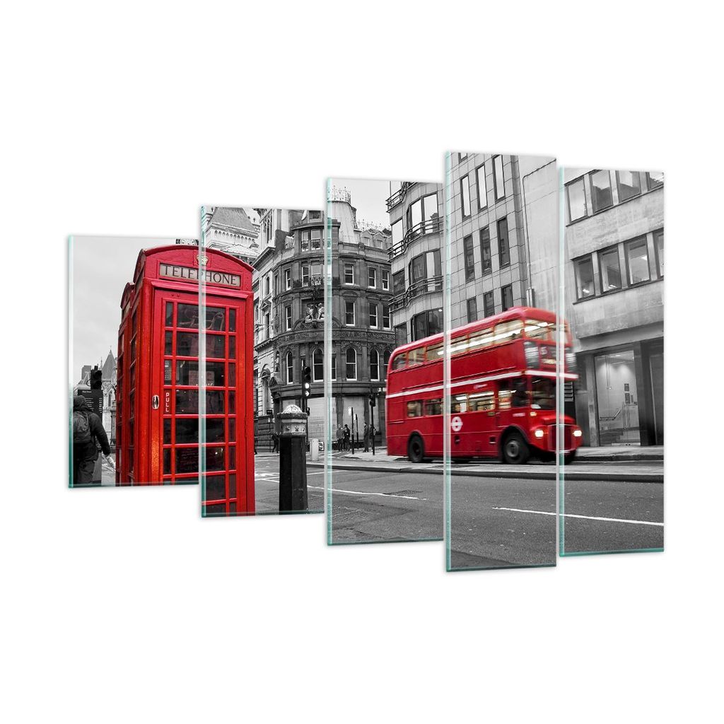 Bilder auf glas - Bus Telefon Straße - 150x100cm - Glasbilder - Wandbilder - Kunstdruck - zum Aufhängen bereit - Wanddekoration aus Glas - Glas B...