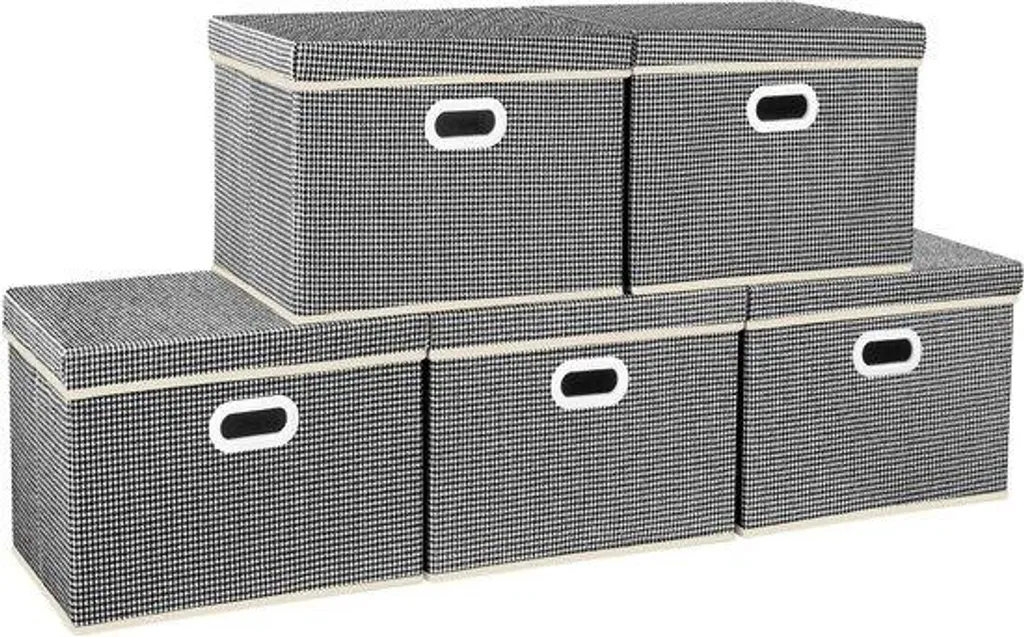 Rangement armoire efficace : lot de 5 boîtes pliables noires gain de place