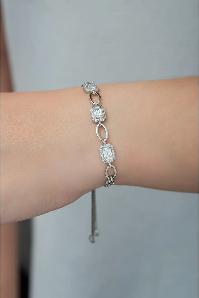 Bracelet ajustable femme argent 925 et zircons baguette scintillants