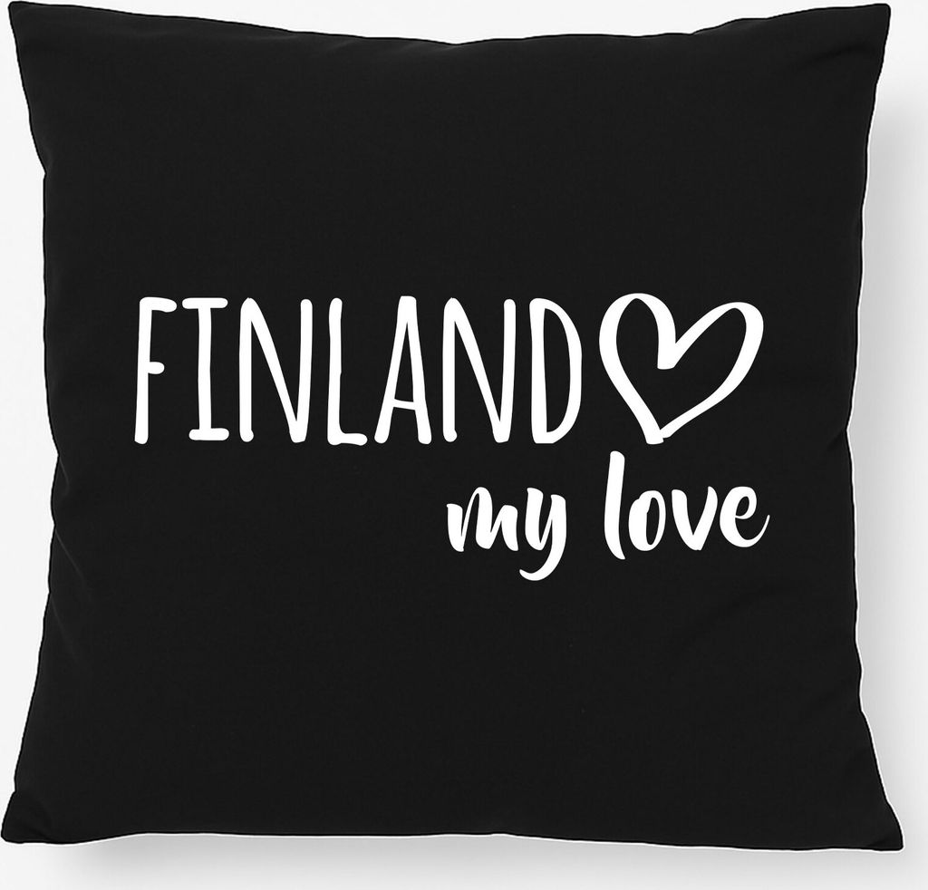Huuraa Kissen Finland my love 40x40cm mit Füllung Black Baumwolle Dekokissen Geschenkidee