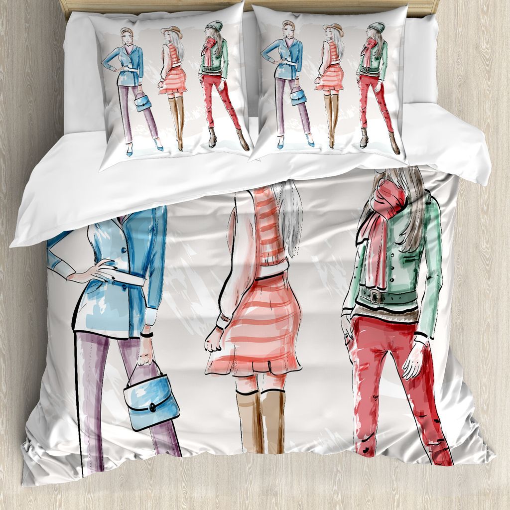 ABAKUHAUS Mode Bettbezug Set für Einzelbetten, Junge Frauen Kleidung Skizze, Milbensicher Allergiker geeignet mit Kissenbezug, 155 cm x 220 cm - 8...